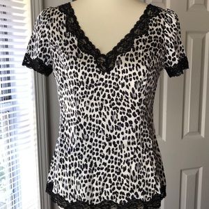White House Black Market Wildlife Lace Tee Size4